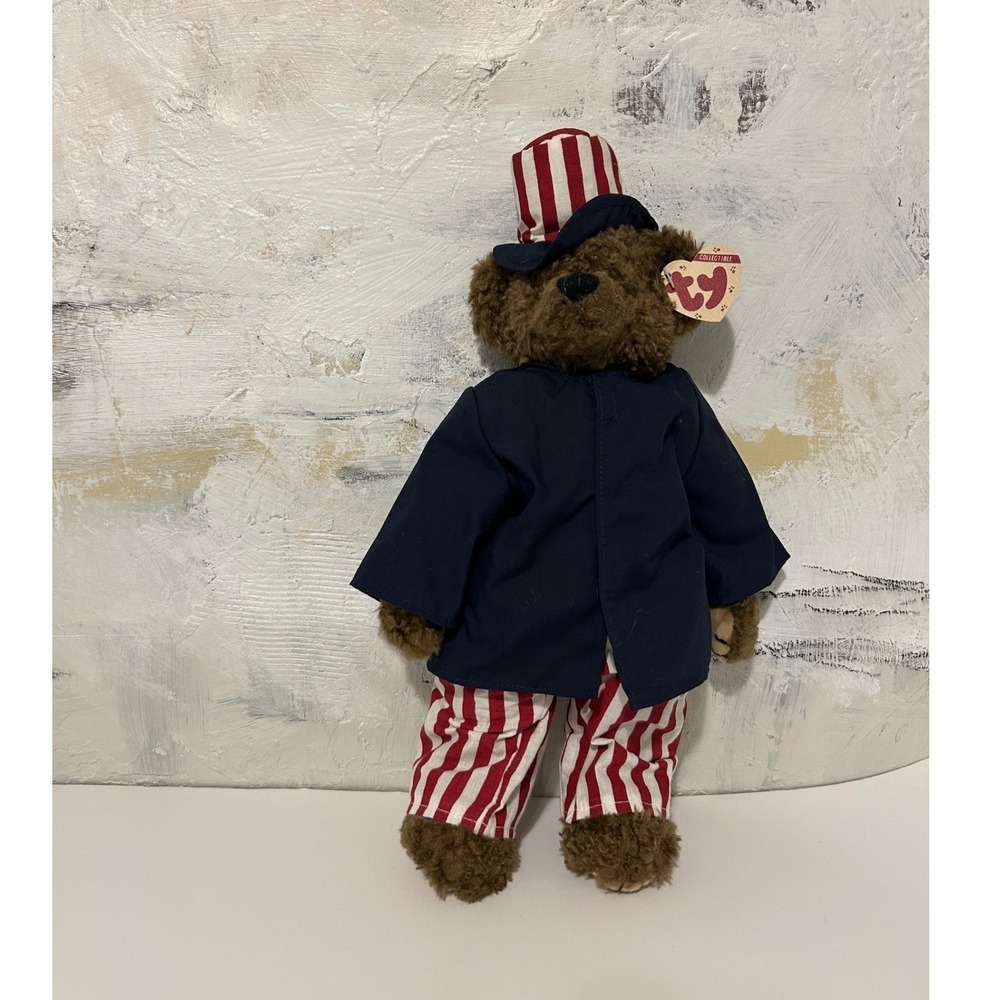 Ty Attic Treasures Sam the Bear Patriotic Uncle Sam Plush Brown Jointed 13 Inch